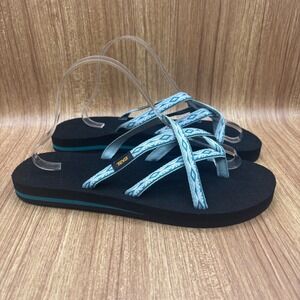 Teva Olowahu Flip Flop Black Teal Womens Size 11 Strappy Mush Sandals 6840‎